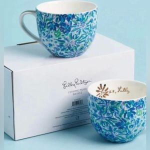 Lily Pulitzer Blue Ceramic Coffee Tea Mugs